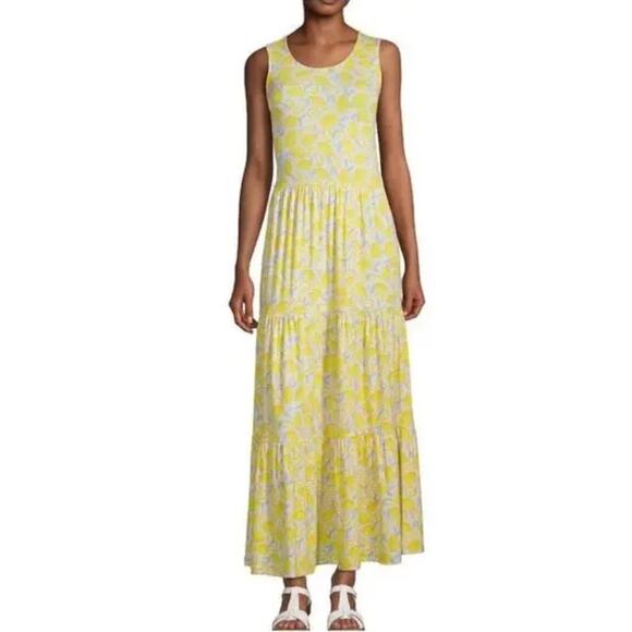 NWOT Lands' End Tiered Lemon print Maxi Dress Yellow sleeveless stretch XS (2-4) - Picture 8 of 8